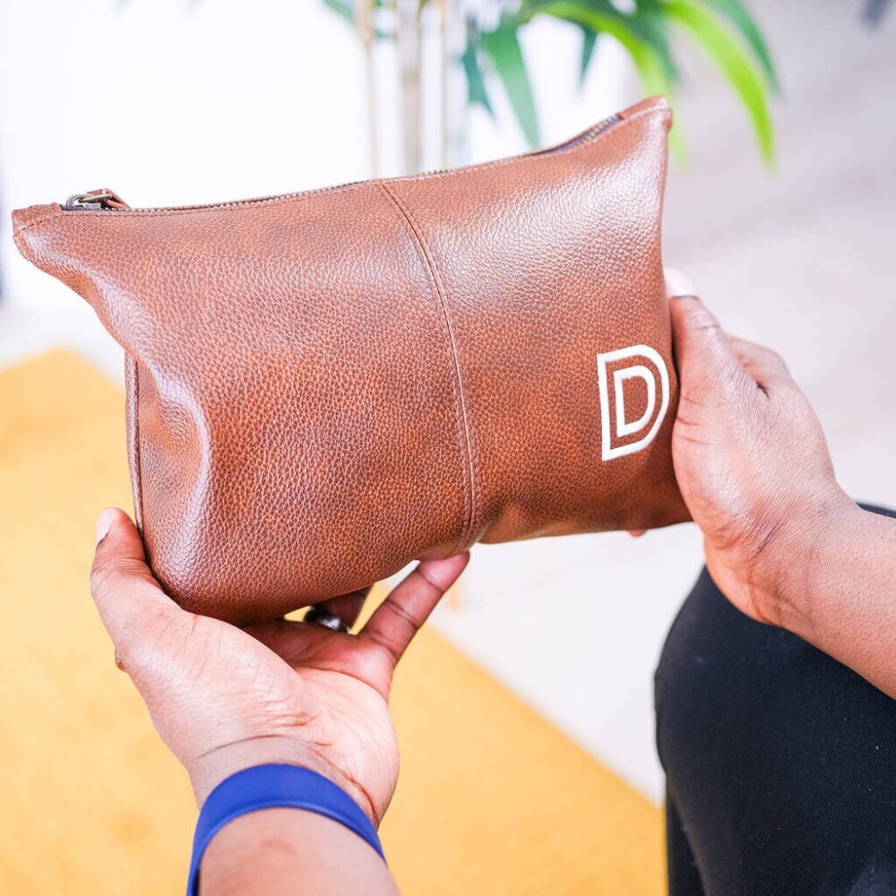 Faux Leather Wash Bag - Personalised Initial Look Cosmetic Monogram Gifts For Dad