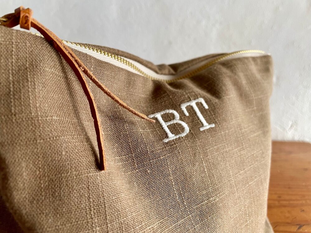 Custom Initials Makeup Bag, Gift For Wife, Her, Bridesmaid Gift, Bridal Party, Canvas Cosmetic Natural Bag