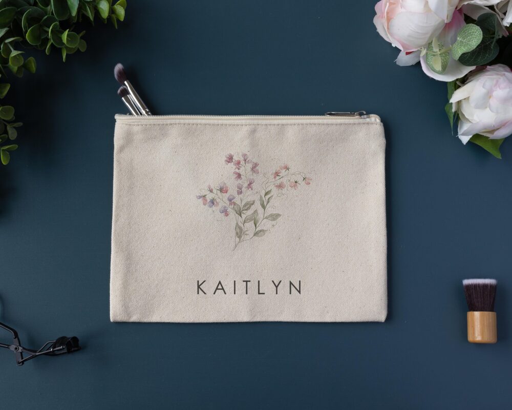 September Birth Flower Personalized Canvas Makeup Bag, Birthday Gift For Her, Mom, Best Friends Gift, Gifts, 295-Cc