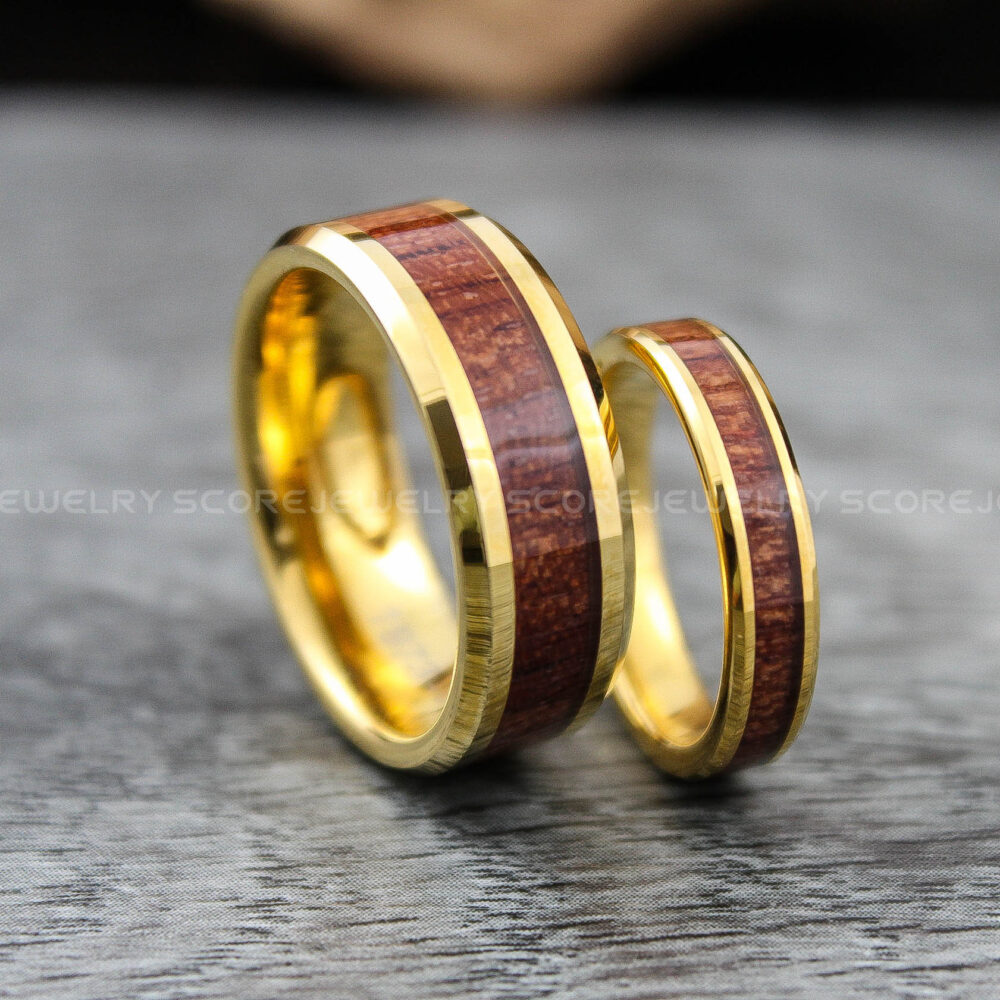 Couple Rings, Wedding Wood Gold Bands, Jewelry, Rings