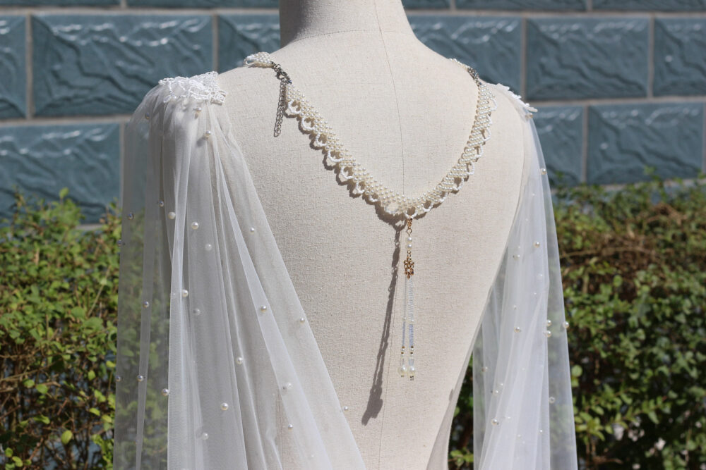 Back Necklace For Wedding Dress, Wedding Dress Cape With Pearl Back Necklace, Pearl Wedding Shoulder Cape, Pearl Cape Veil