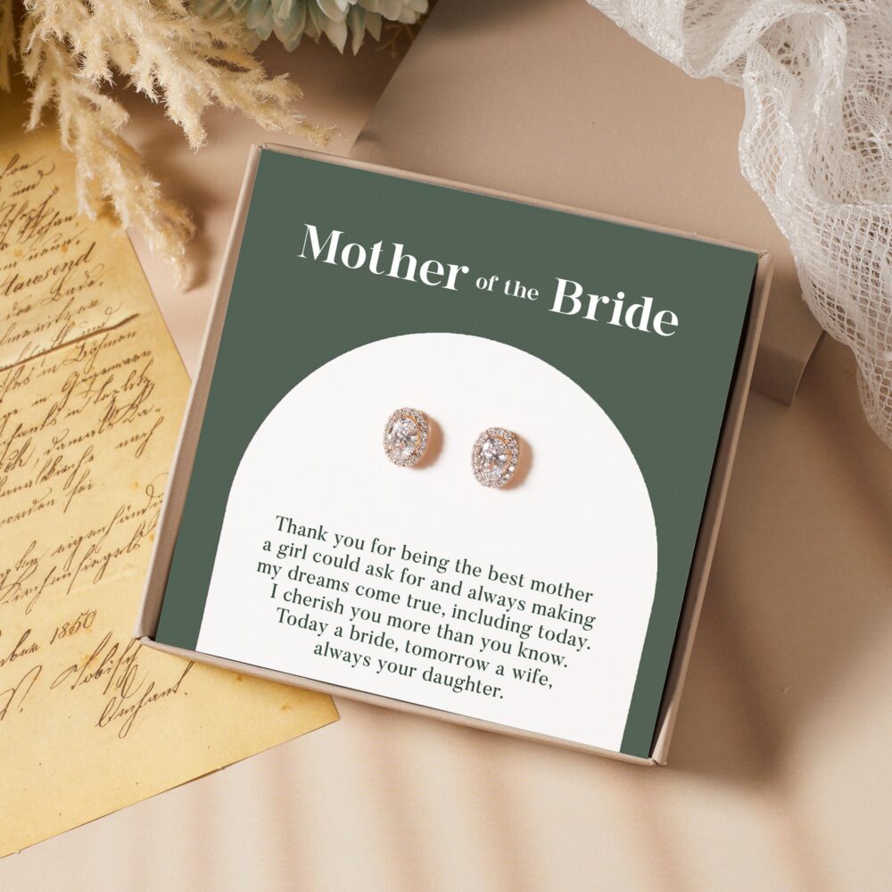 Earrings Gift For Mom On Wedding, Mother Of The Bride Earrings, Cz Halo Stud From Daughter, Wedding