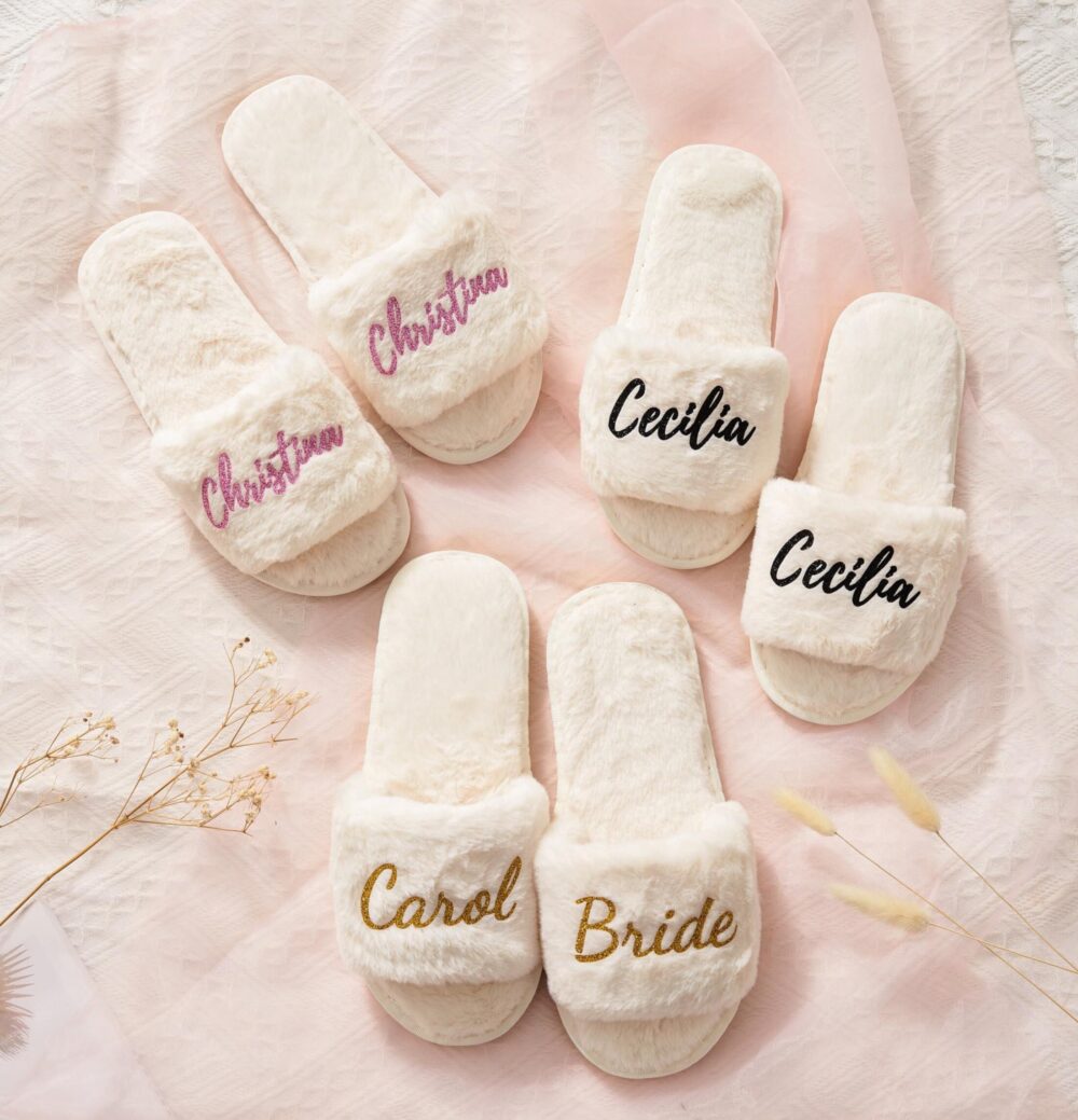 Personalized Gift Fluffy Slippers, Bride Bridesmaid Bachelorette Party, Gifts Proposal, Slippers