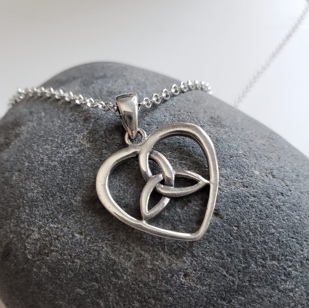 sterling Silver Celtic Heart Necklace, Pendant, Gift For Her, Romantic, Love Knot, Irish Wedding, Simple Jewelry, Triquetra