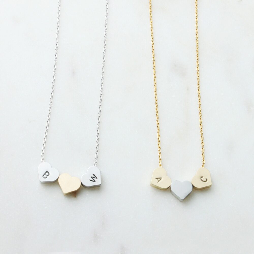 Personalized Initial Three Heart Necklace, Custom Trois Heart Necklace, Gift For Mom, Friend, Wedding Gift, Gift Idea -S2306