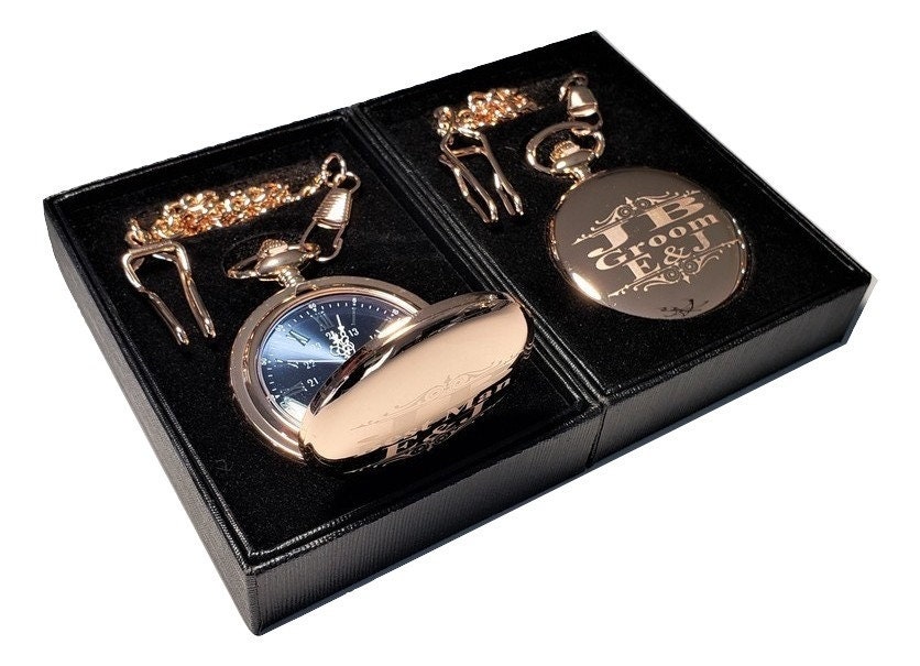 2 Personalized Pocket Watches - Blue Roman Numerals Engraved Gift For Him Watch in Gift Box Groomsmen Men's