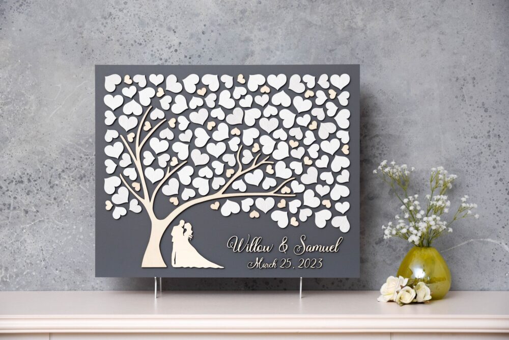 3D Love Tree Wedding Guest Book Alternative Tree Wood Custom Unique Hearts Leaves Rustic Wedding Wooden Tree Of Life