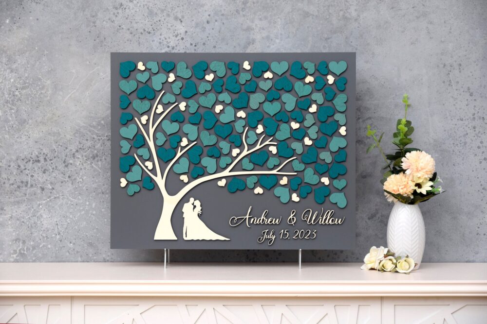 3D Love Tree Custom Wedding Guest Book Alternative Tree Wood Unique Hearts Garden Wedding Rustic Wooden Tree Of Life