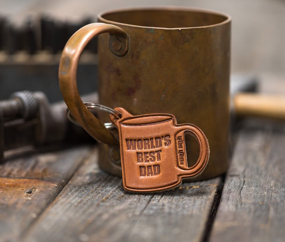World's Best Dad Leather Keychain/Father's Day Gift, Gift For Dad, Papa Full Grain Made in The USA - Lifetime