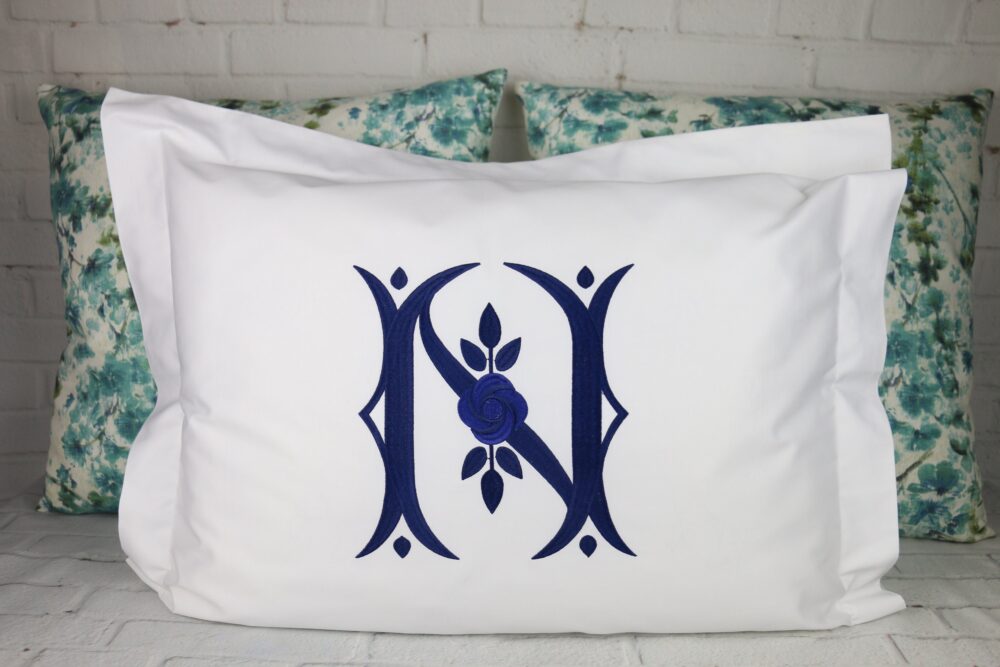 Set Of 2 Shams/100% Cotton Embroidered Pillow Monogrammed Personalized Bridal Shower Gift