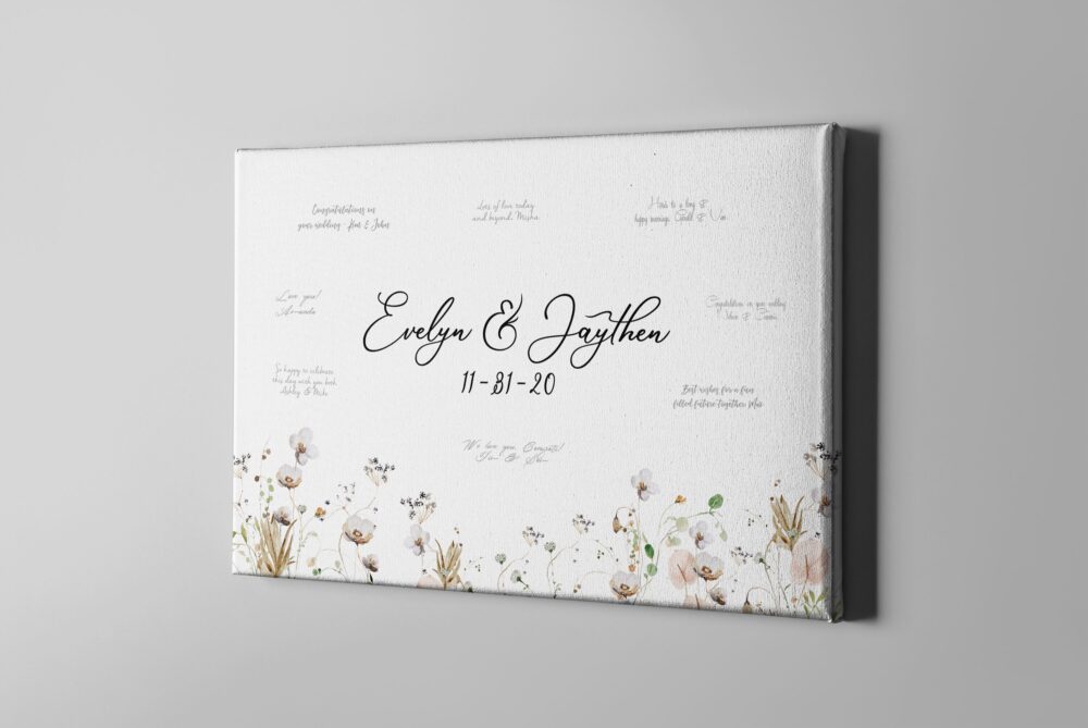 Wild Flowers Canvas Anniversary Guest Book, Botanical Floral Signature Birthday Guestbook, Bridal Shower Guestbook Gift For Bride - Cgb404
