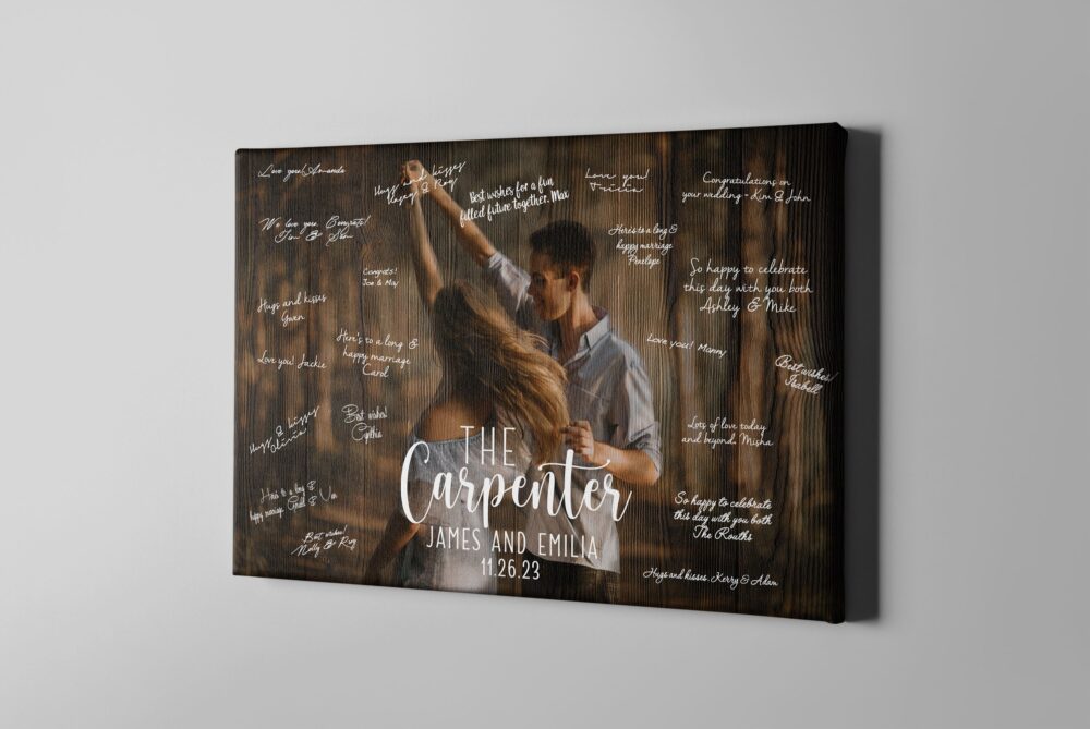 Wood Alternative Canvas Guestbook, Rustic Signature Guest Book, Signature Memento Home Decor, Wedding Gift For Bride To Be - Cgb408