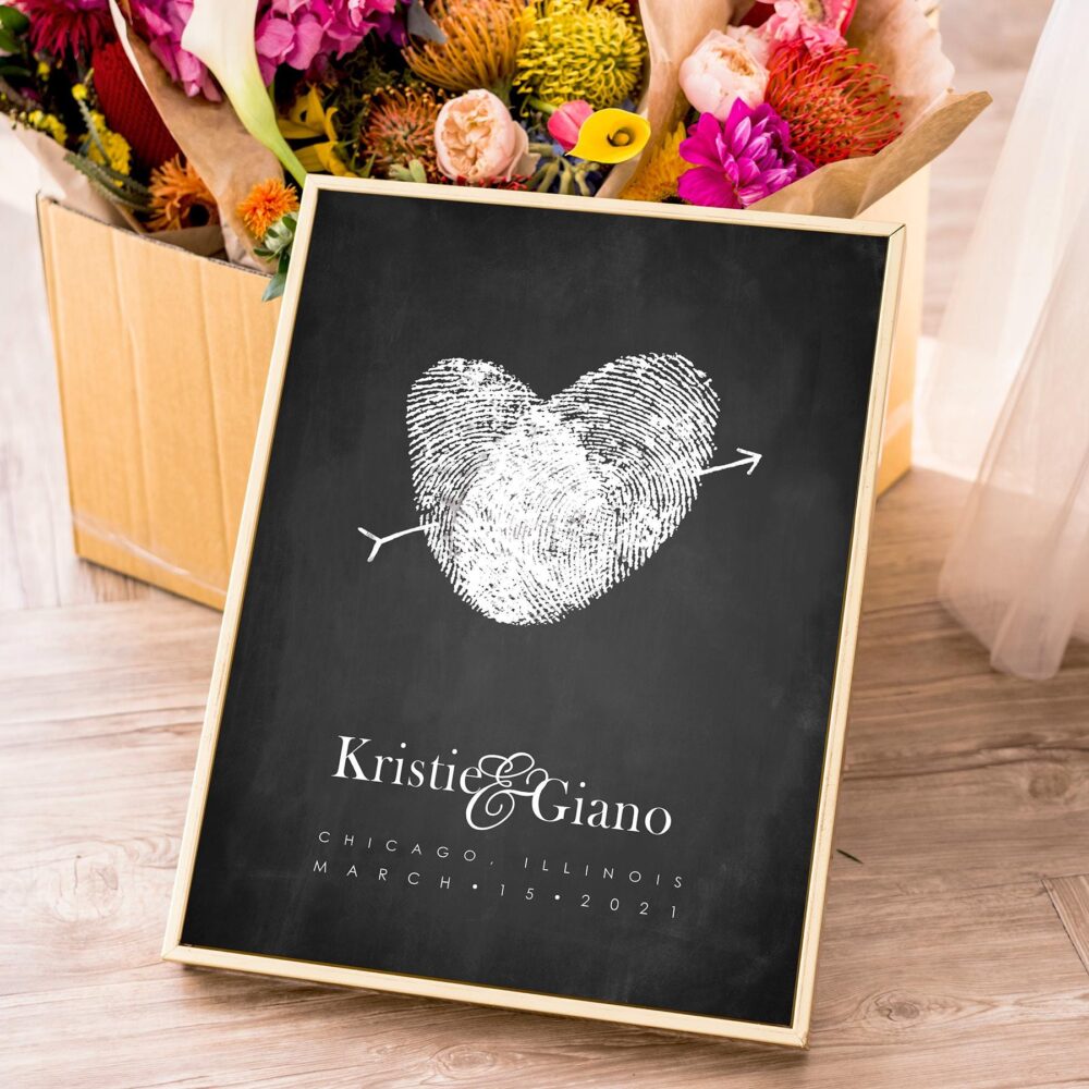 Guest Book Alternative Fingerprint Heart Sign, Thumbprint Wedding Decor Idea, Personalized Couples Canvas Gift Print - Your Actual Prints