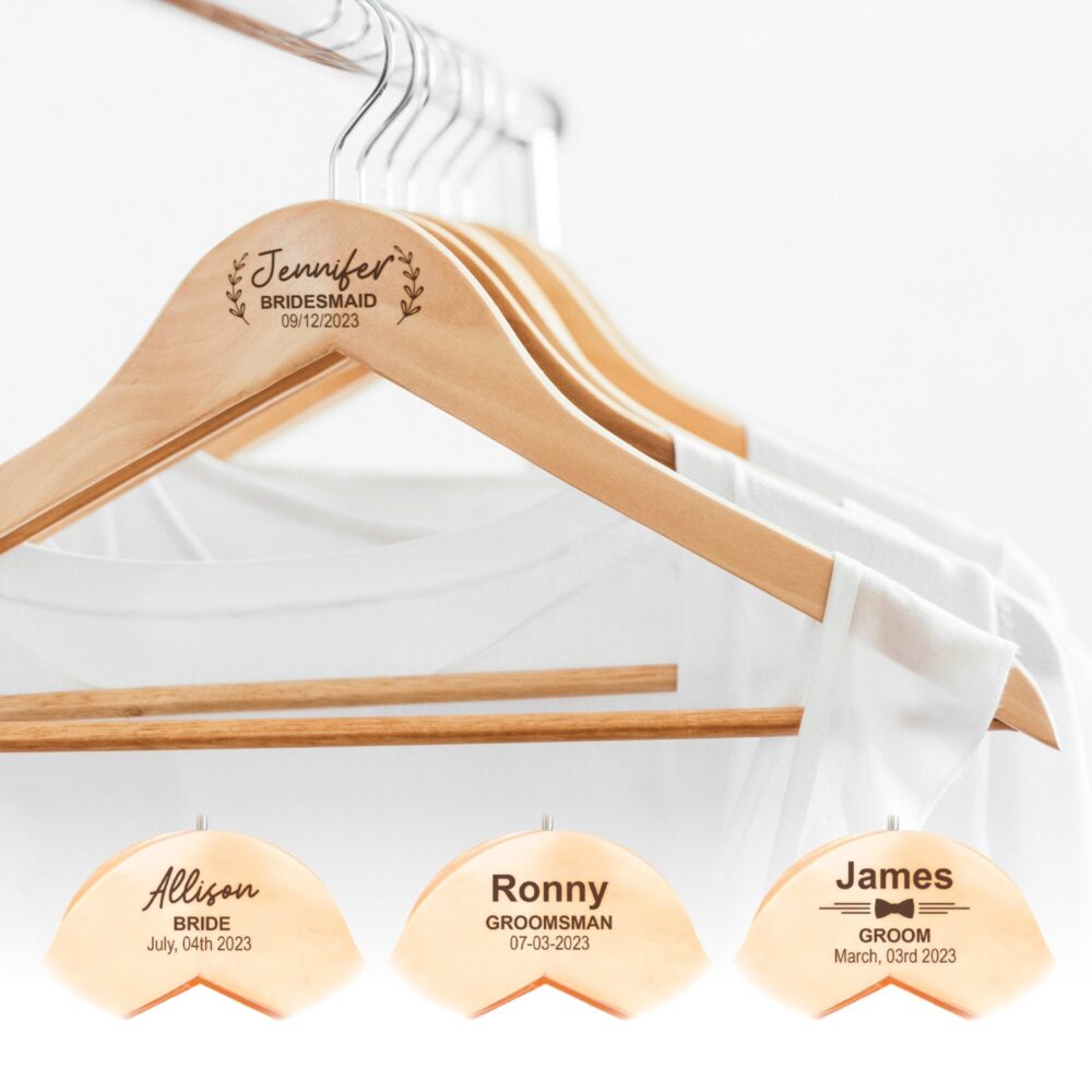 Personalized Wedding Hanger, Custom Engraved Wooden Groom & Bride Hanger For Dress, Bridesmaid Bridal Gift