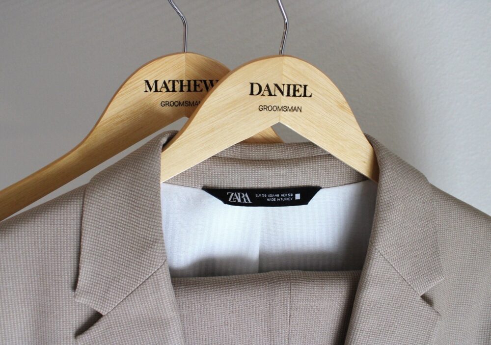 Personalized Groomsman Hangers - Wedding Hanger Wooden Engraved Groom Suit Name Pant Bar Men