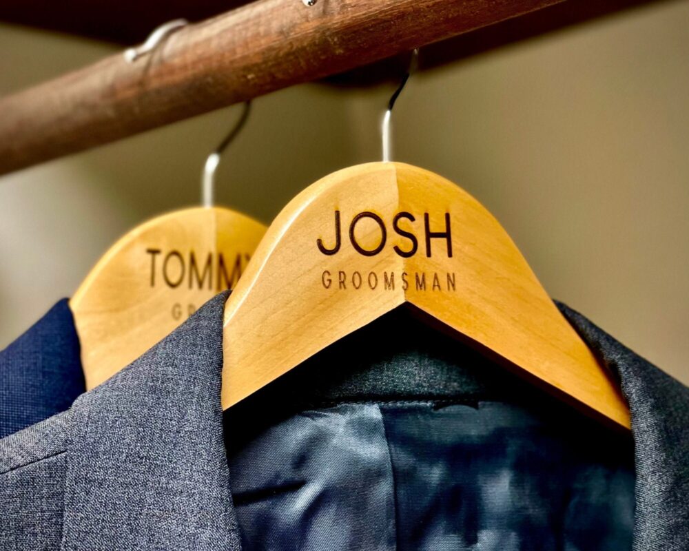 Personalized Groomsman Hangers, Wedding Hanger, Wooden Engraved Groom Suit Name Attire Accessory