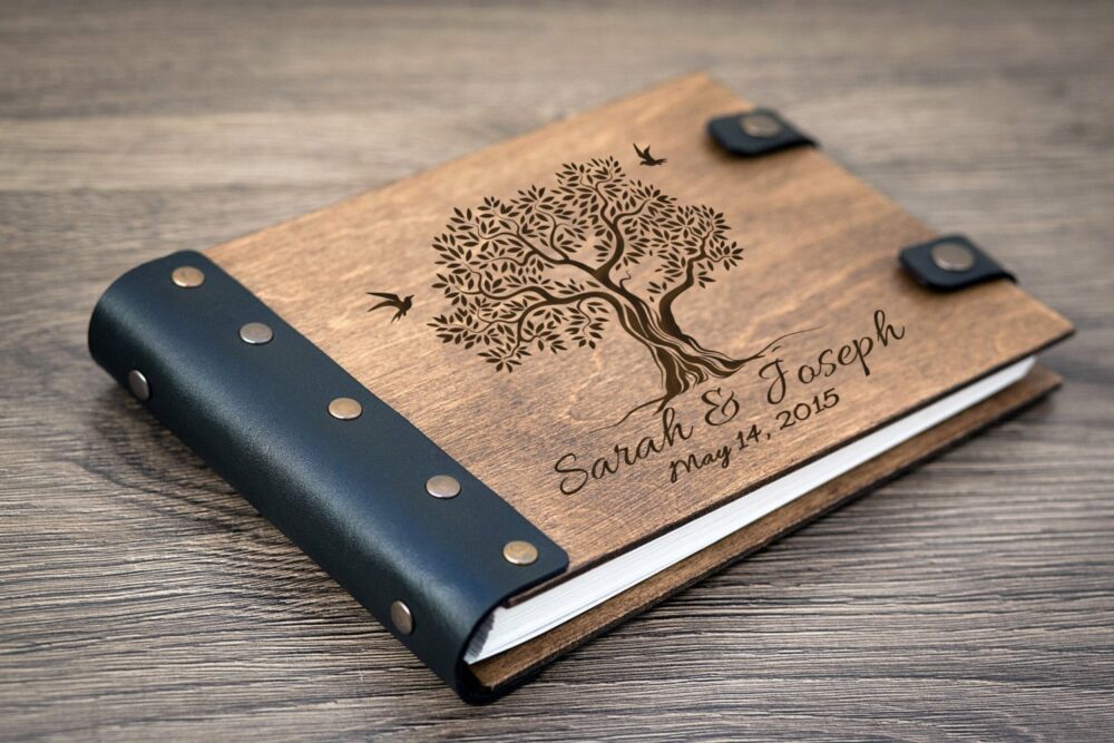 Wedding Guest Book Family Tree Of Love Personalized Wooden Life With Birds Custom Leather Bound Pages