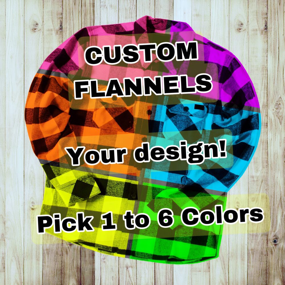 Design Your Own Custom Flannel Shirt Pick 1 To 6 Colors Buffalo Plaid Jacket Rainbow Purple Neon Gradient Unique Shacket