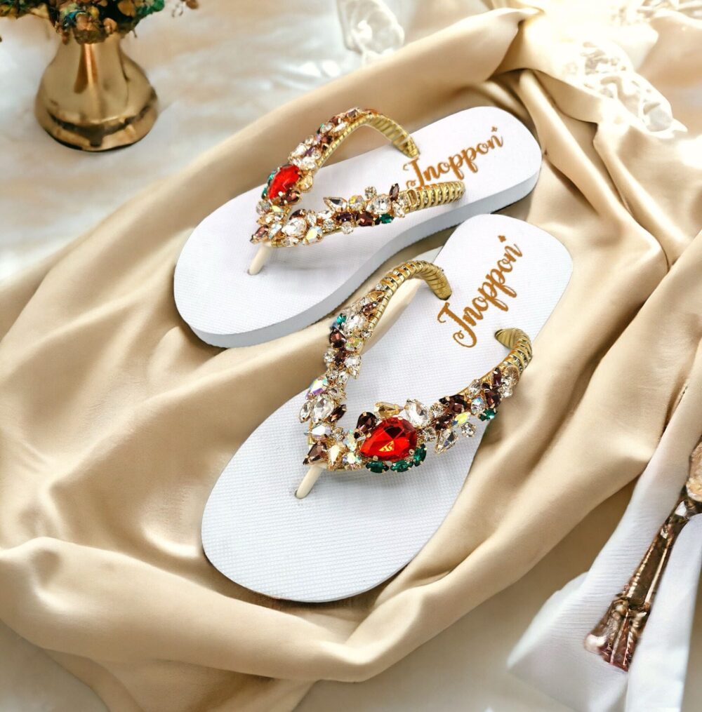 Jeweled Flip Flops, Bling Flip Flops, White Sandals For Woman, Wedding Sandals, Beach Wedding Rhinestone