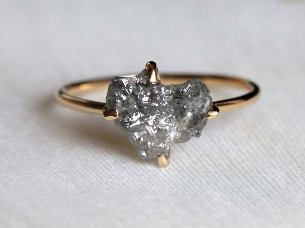 Raw Grey Diamond Ring, Gold Engagement Gray Rough Diamond, 2 Carat Unique Natural Jewelry, Gift For Her