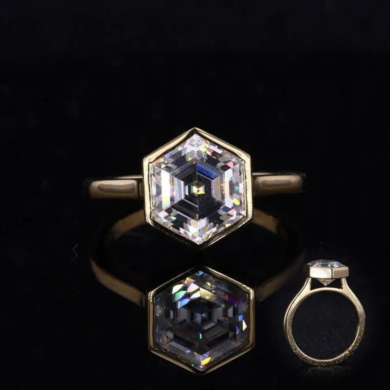 2Ct Hexagon Cut Moissanite Engagement Diamond Ring With Full Bezel Set Minimalist Solitaire Wedding Bridal Anniversary Gift For Her