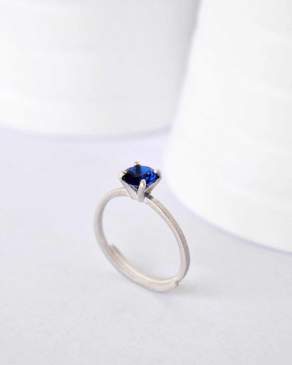 Silver Engagement Diamond Ring, Affordable Blue Zircon Solitaire Proposal Ring in Cathedral Setting, Cheap Gift For Women
