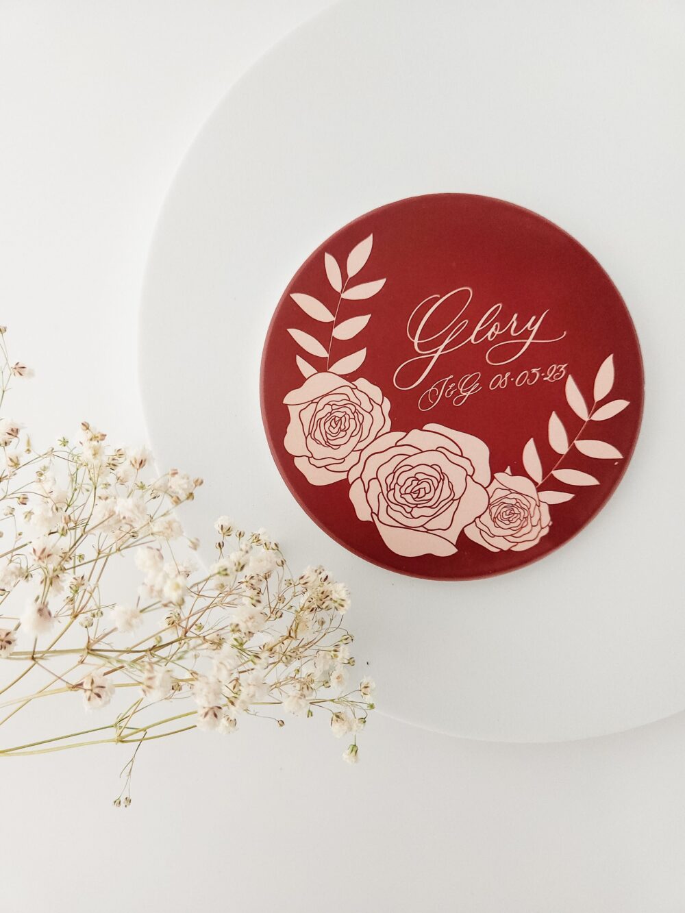 Elegant Wedding Decor, Place Card, Favors For Guests in Bulk, Rustic Setting Personalized Ceramic Coaster