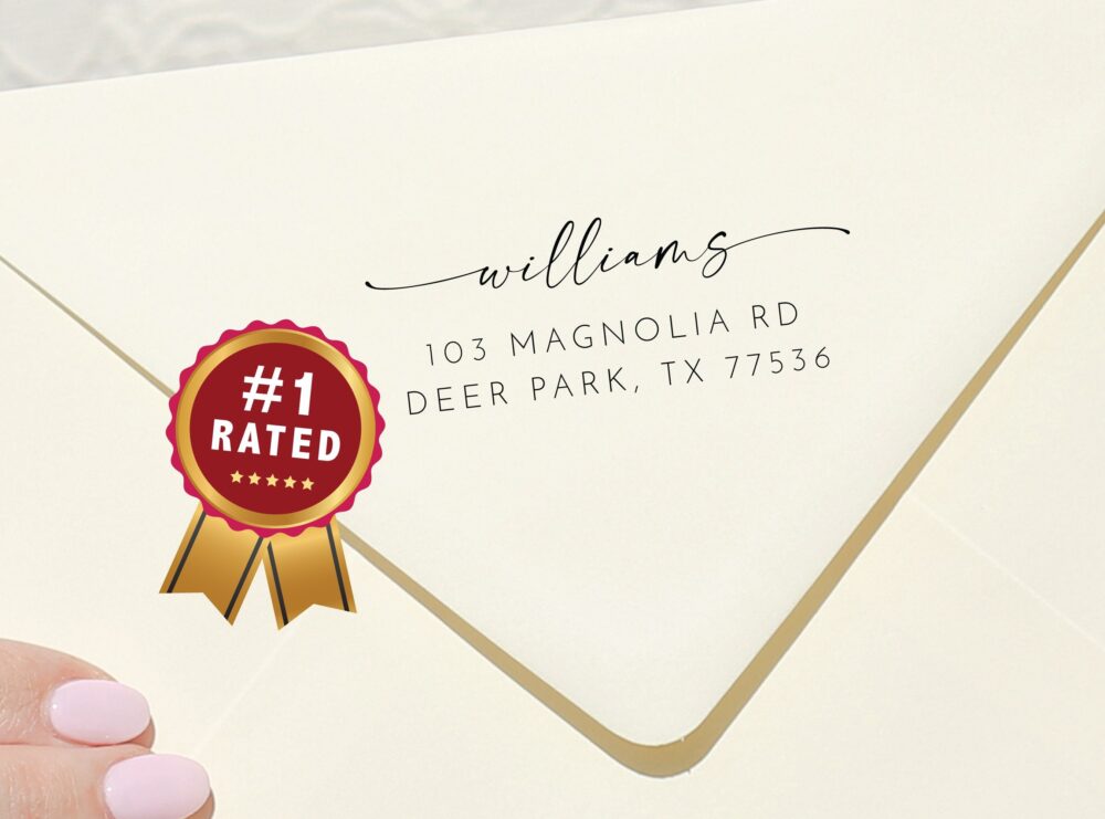 Modern Return Address Stamp | Wedding Stamp Housewarming Gift Save The Date Self Ink Stamper Wood Handle