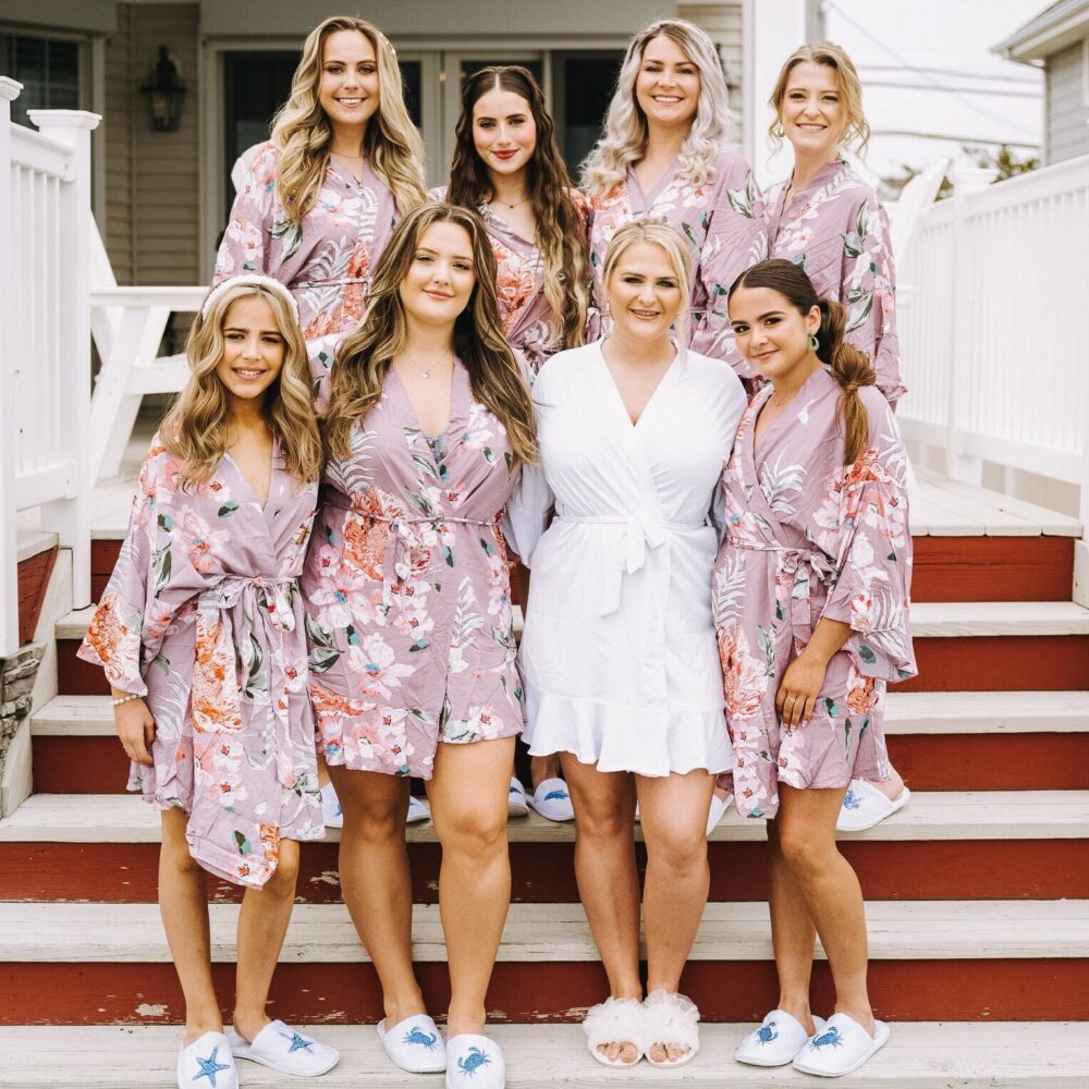 Bridesmaid Robes Gifts For Her Bridal Party Floral Wedding Robe Personalized Mom | Floral Ruffle Robe
