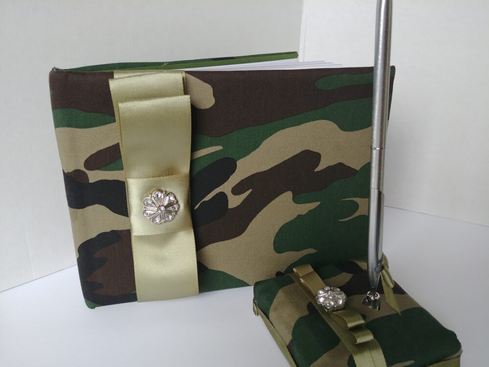 Camo Wedding Items - Military Bride, Camo Flower Girl Basket Or Ring Bearer Pillow, Garter Set, Guest Book Pen Green Fuchsia Army
