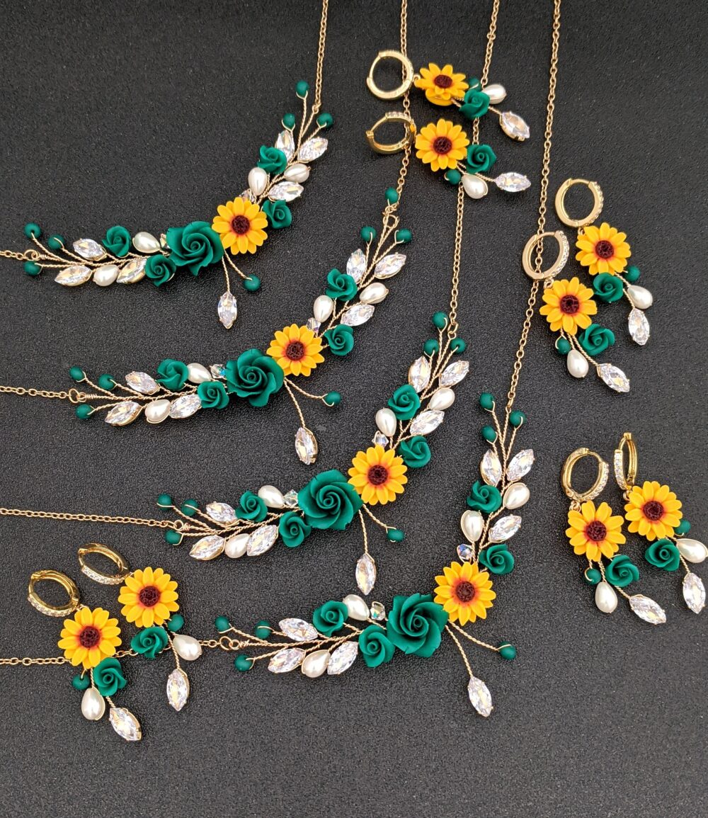 Sunflower Wedding Bridesmaid Gifts Bridal Maid Of Honor Green Rose Jewelry Fall