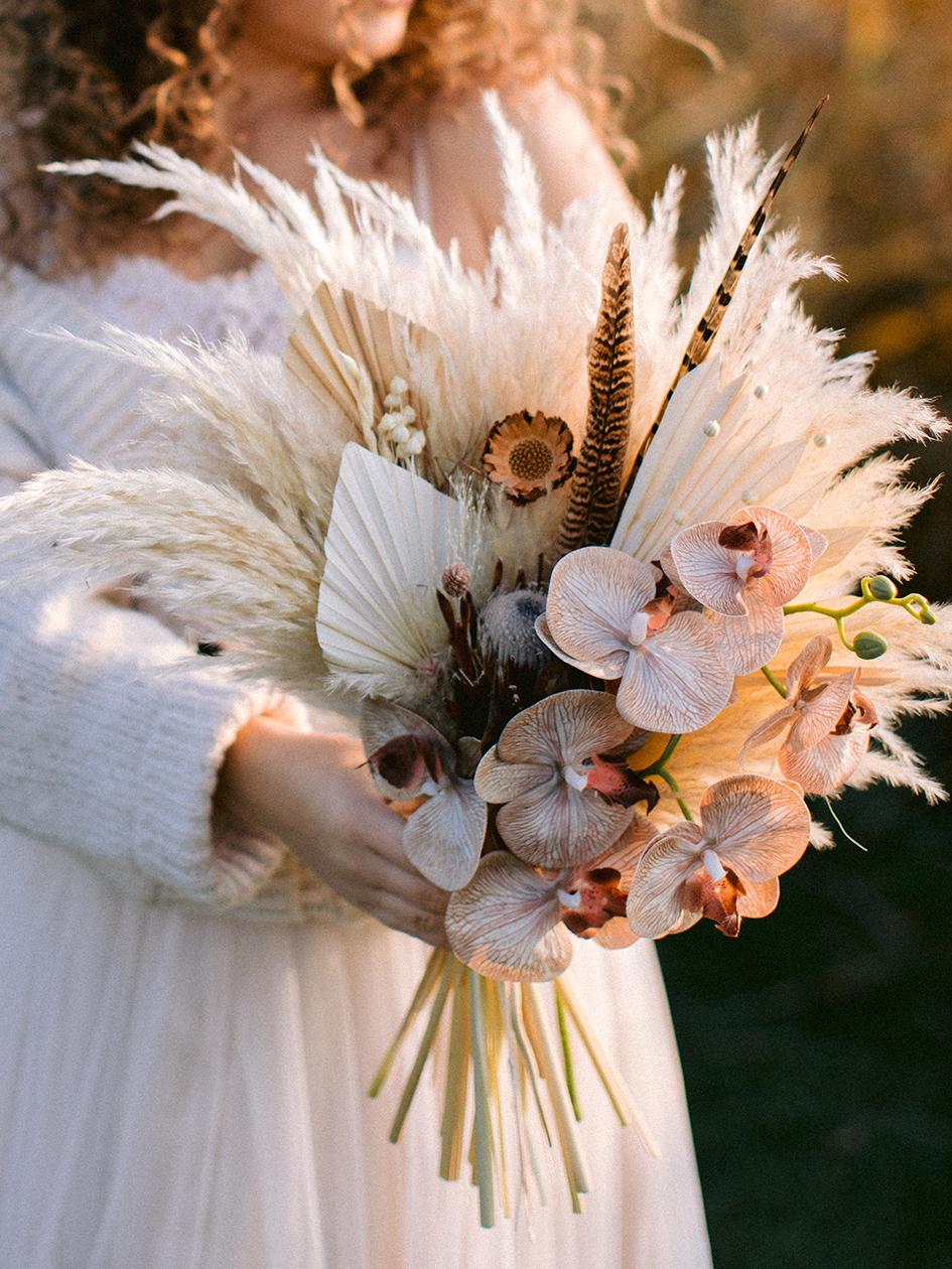 Boho Dried Wedding Bouquets, Bridal Bouquet Orchid, Brown Tan Flower Bouquet, Floral Bouquets