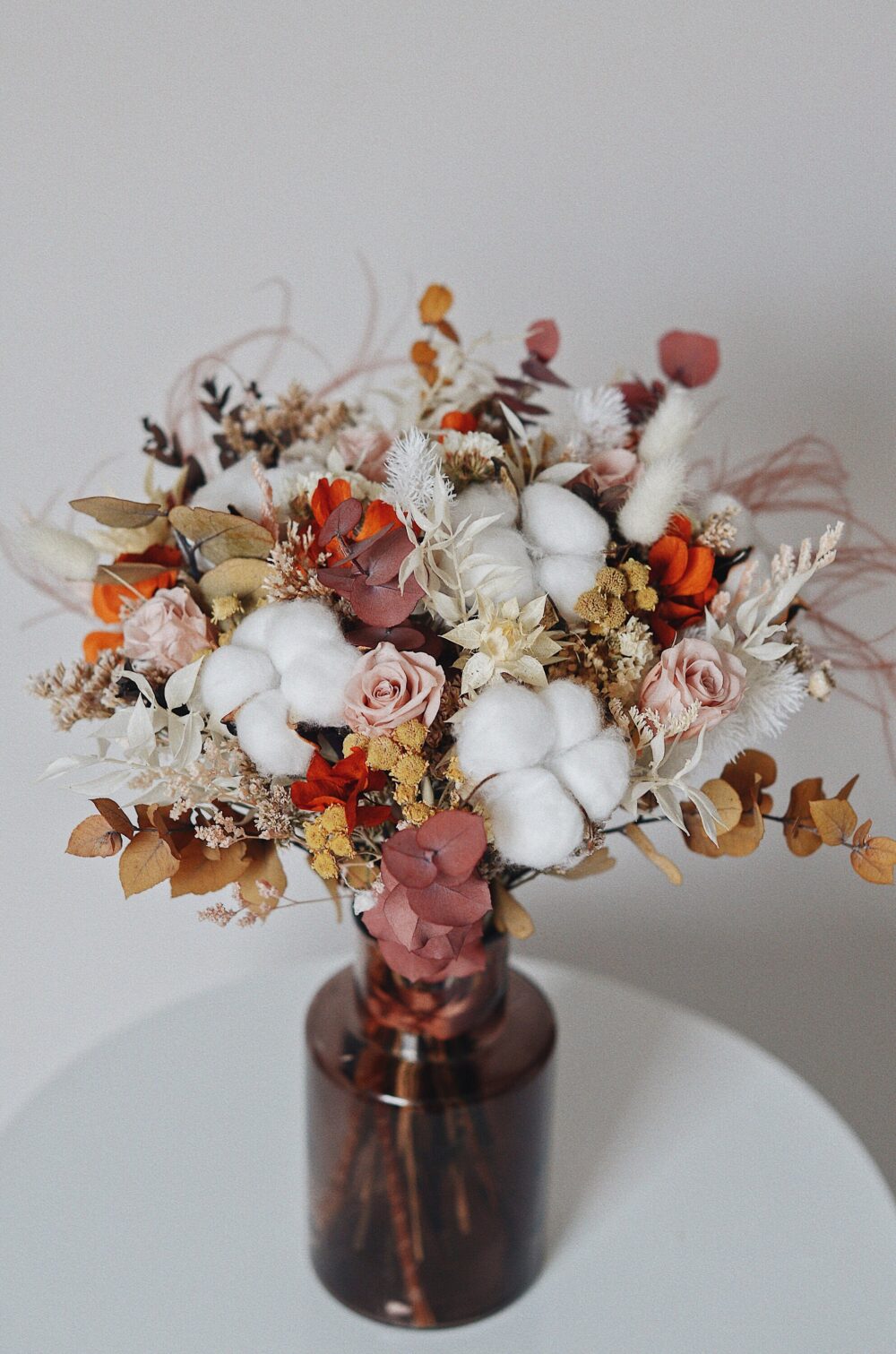 Wedding Bouquet Of Roses Rustic Bridal Cotton Dried Flowers For Bride Boho Brides