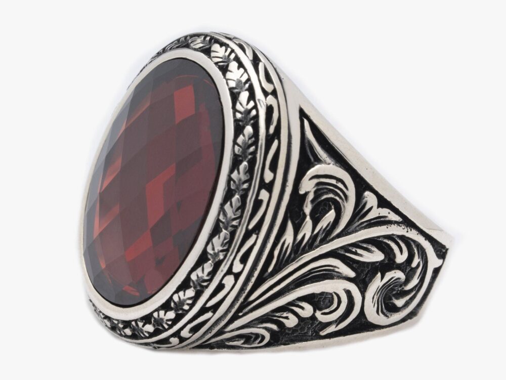 925 Silver Garnet Ring, Mens Jewelry, Stone Red Gemstone Gift For Husband, Best Dad, Rings, Garnet Ring Men