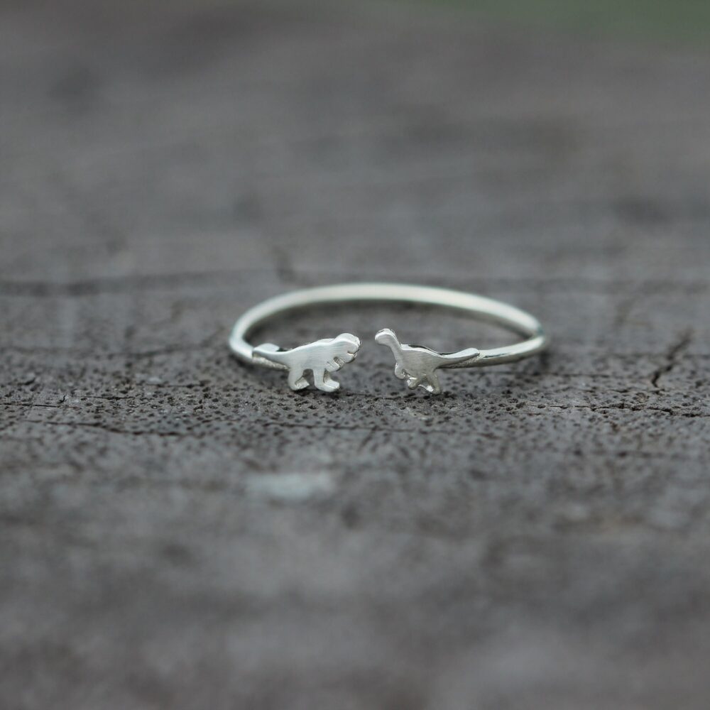 Solid 925 Silver Family Dinosaur Ring, You & Me, He Her Jewelry, Mom Dad Ring, Gift For Mothers, Animal Lover Jewelry