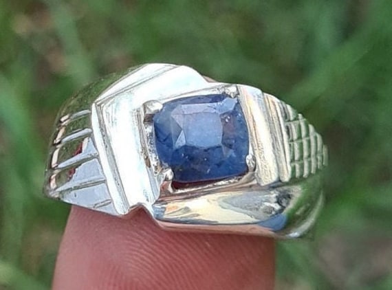 Natural Ceylon Blue Sapphire Ring Elegant Sterling Silver 925 Neelam Gem | Mens Pinky Ring