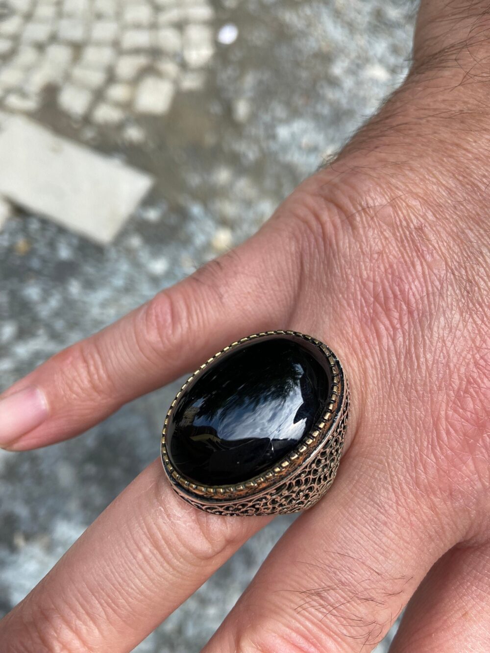 Mens Handmade Ring, Large Black Onyx Gemstone Ring, Men Sterling Silver Ottoman Jewelry Vintage Gift For Father's Day