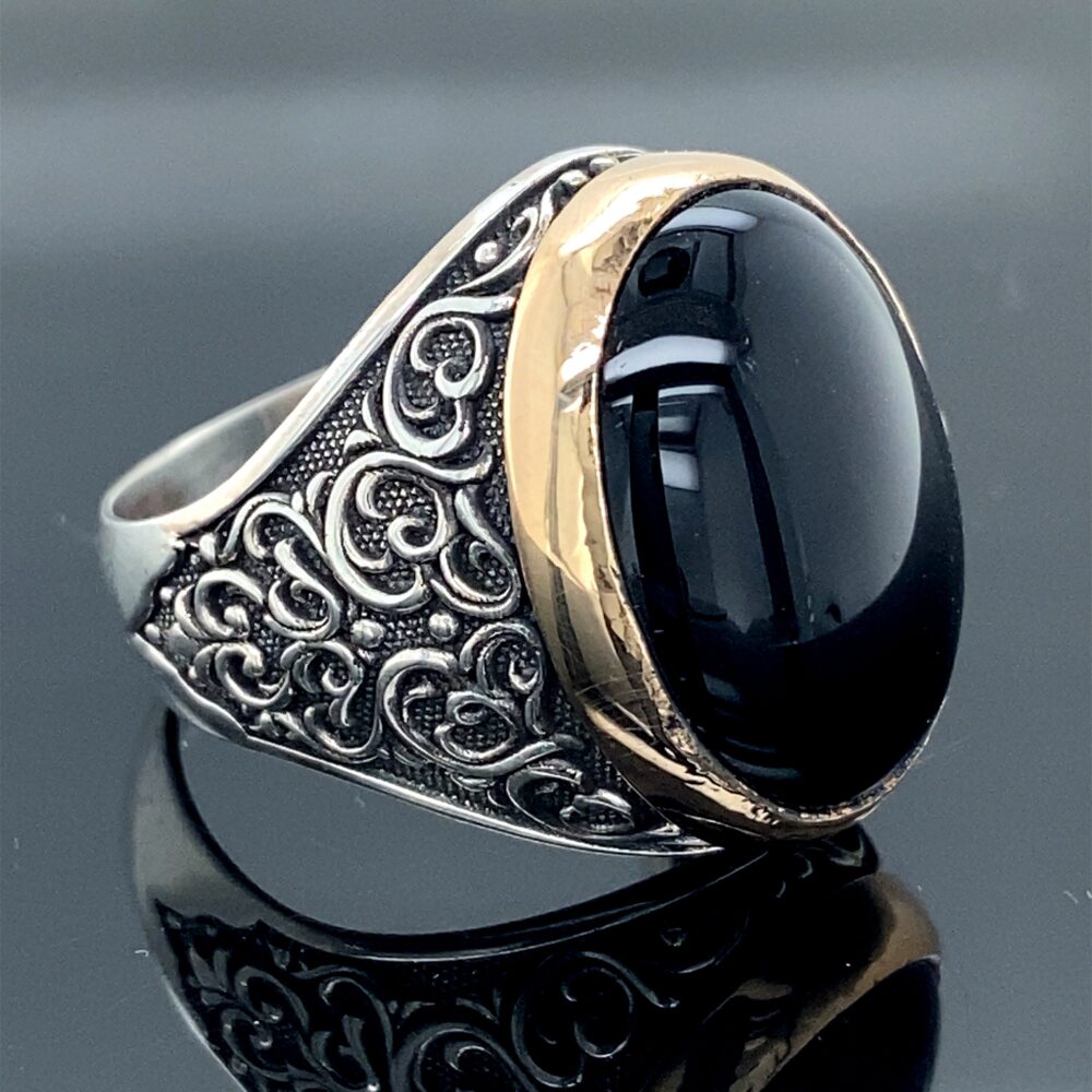 Black Onyx Gemstone Ring, Mens Handmade Ring, Men Sterling Silver Ottoman Jewelry Vintage