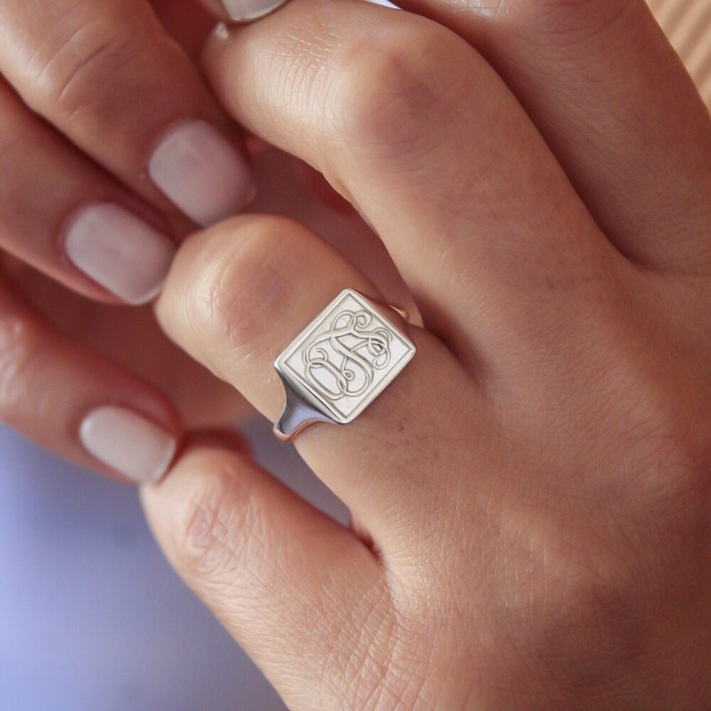Square Monogram Ring-Personalized Signet Jewelry-Monogram Jewelry-Gifts For Her-Gold Ring-Monogram Ring-Signet Ring