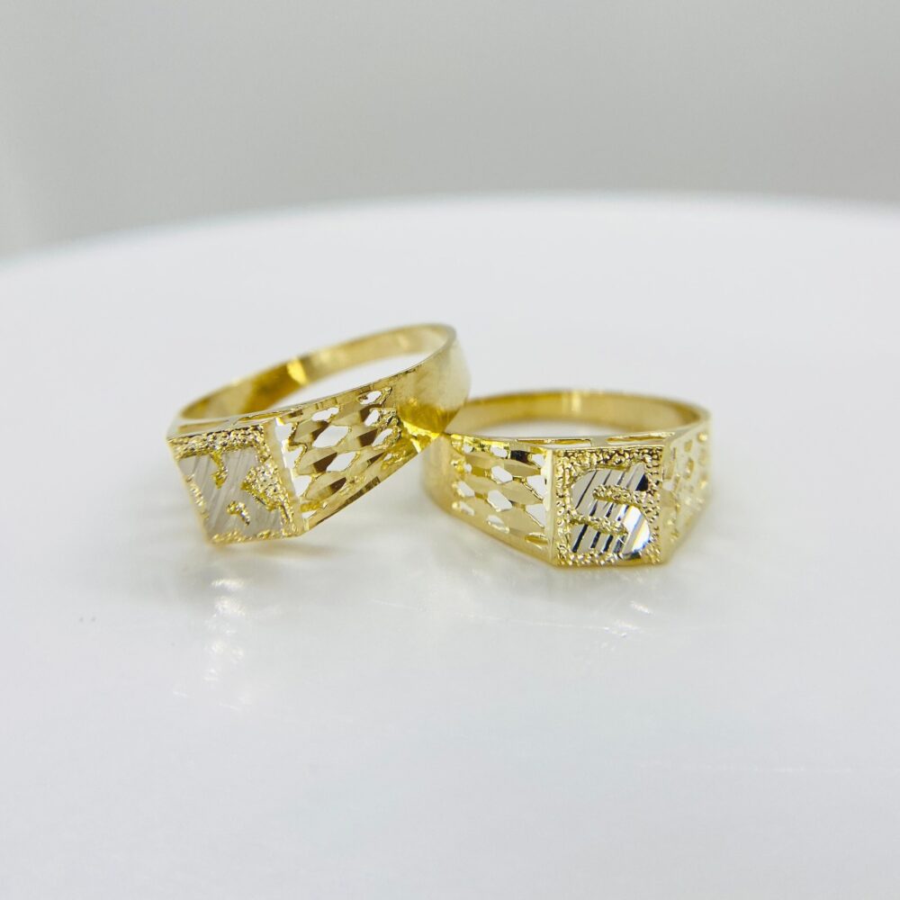 10K Solid Gold Diamond Cut Initial Letter Alphabet Monogram Ring For Boy Girl Kids | Small - 6.7mm Elegant Jewelry Him Her