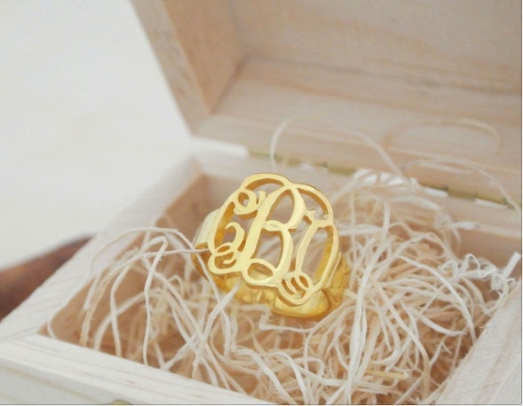 Monogram Ring - Personalized Sterling Silver Name Mother Gift Christmas Gifts