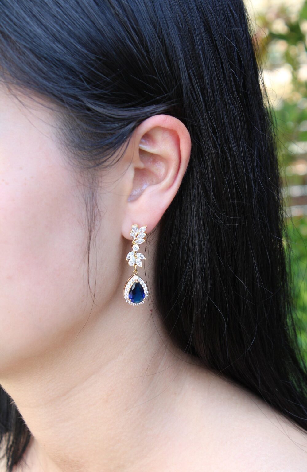 Navy Blue Bridal Drop Earrings Wedding Necklace Bracelet Set Bridesmaids Gift Sapphire Wedding Jewelry Bridal Vine Xy1