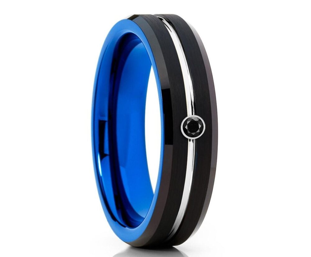 Black Tungsten Wedding Ring, Tungsten Carbide Ring, Anniversary Ring, Men & Women, Blue Ring, Unique Ring, Black Diamond Band