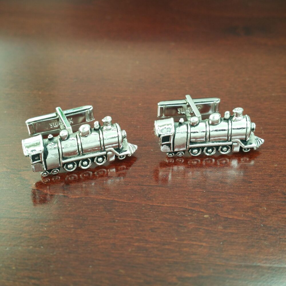 Vintage Train Cufflinks, 1950's Swank Steam Engine, Locomotive Gift For Dad, Collector, Conductor, Engineer, Steampunk Jewelry