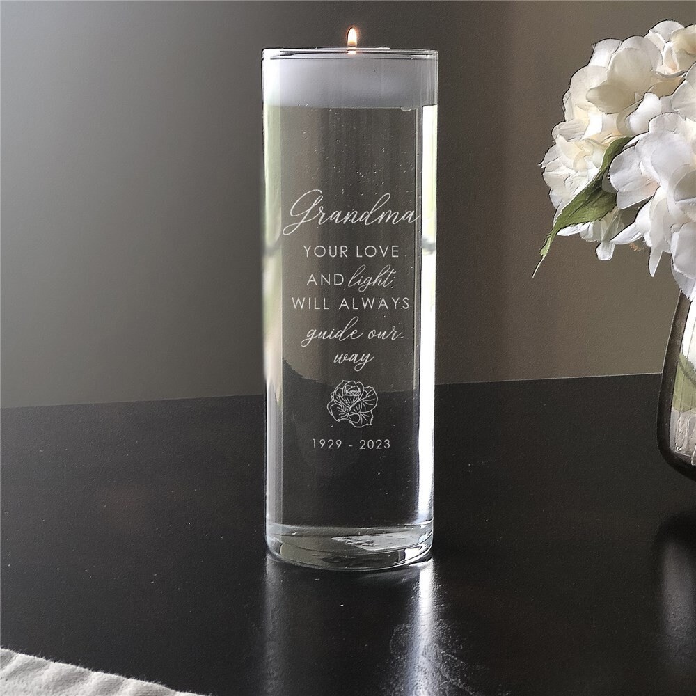 Engraved Love & Light Floating Candle Vase, Your Love Light, Guide Our Way, Memorial Gift, Sympathy Candle Vase, Remembrance