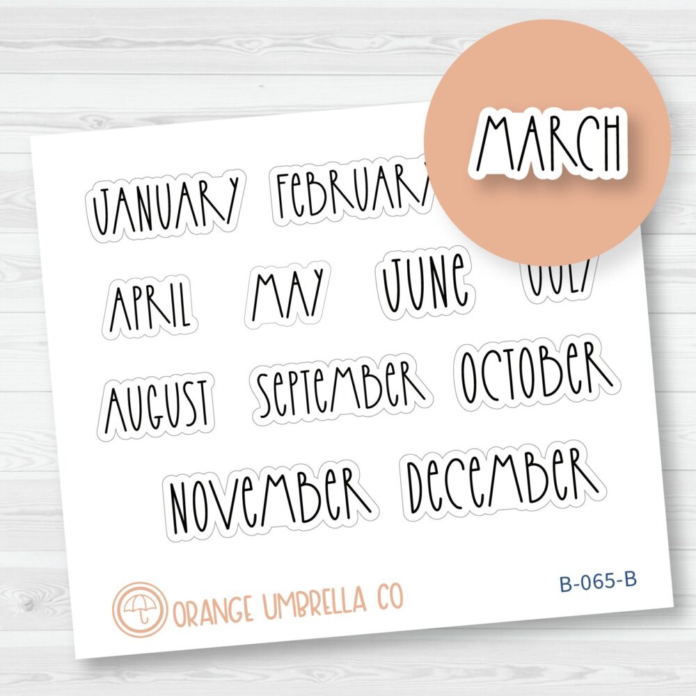 Month Name - A5 Plum/Passion Hobonichi Pp Weeks Monthly Script Planner Stickers | Fc12 Print B-065-B