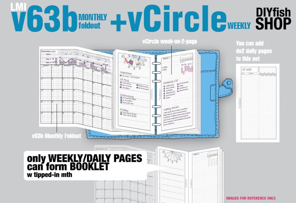 V63B Monthly Foldout + Vcircle Week-On-2-Page/Life Mapping Components - Filofax Inserts Tn Printables Binder Planner Midori