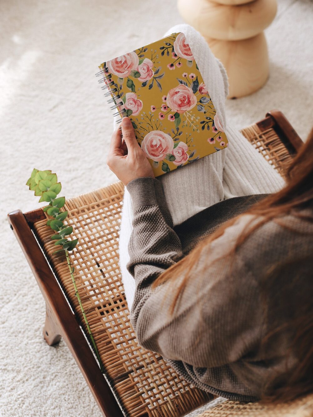 Green Floral Undated Planner, A5 Hardcover Weekly Agenda, Weekly, Monthly Diary With 2 Pages Stickers