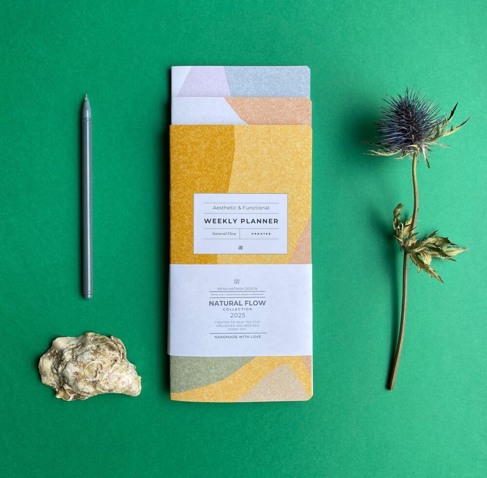 Set Of 3 Travelers Notebook Insert. Planner Undated | "Natural Flow" Weekly, Monthly, Notes Standard Size 4, 33 X 8, 2 In