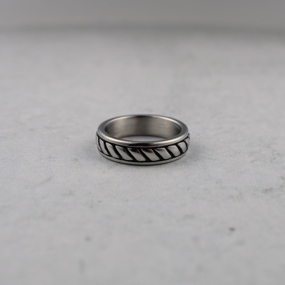 Silver Band Ring 5mm Rope Stainless Steel 7-12, Pattern, Cable Ring, Twisted Braided Small Mens Gift